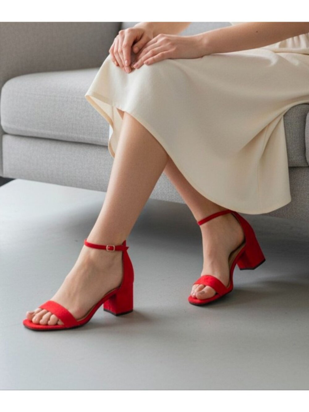 Red Block Heel Sandals With Ankle Strap Womens Shoes Open Toe Design Elegant & - Picture 6 of 14
